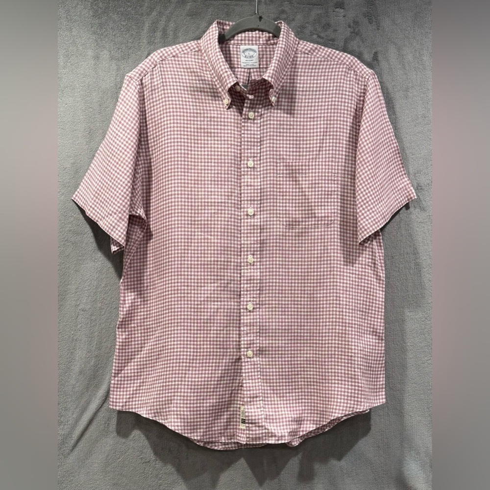 Baird Mcnutt Brooks Brothers Shirt Mens L Pink Plaid 100% Irish Linen